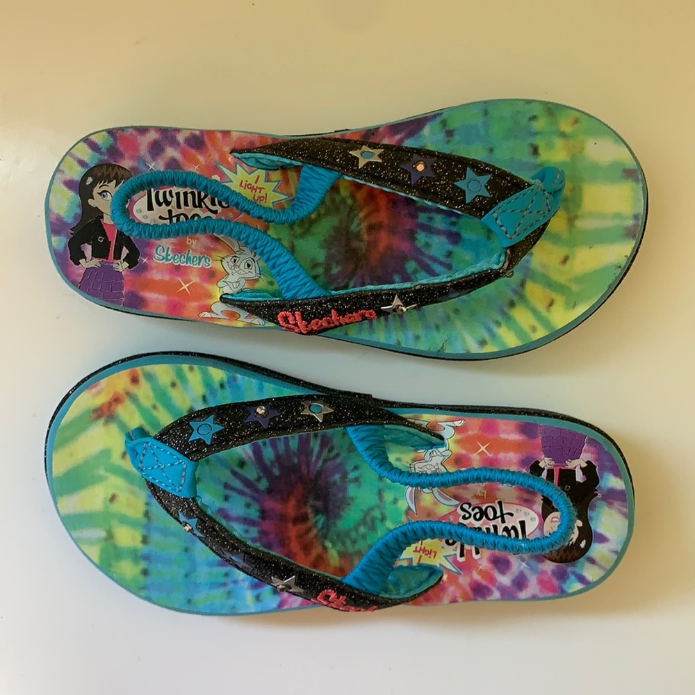 Little Kids Skechers Tie Dye Twinkle Toes Flip Flips with Ankle Straps